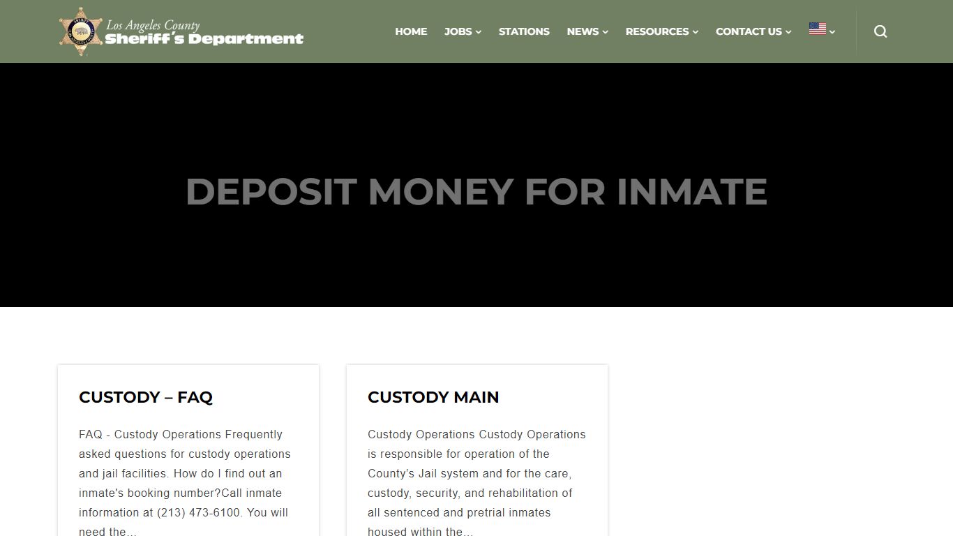 deposit money for inmate - Los Angeles County Sheriff's Department