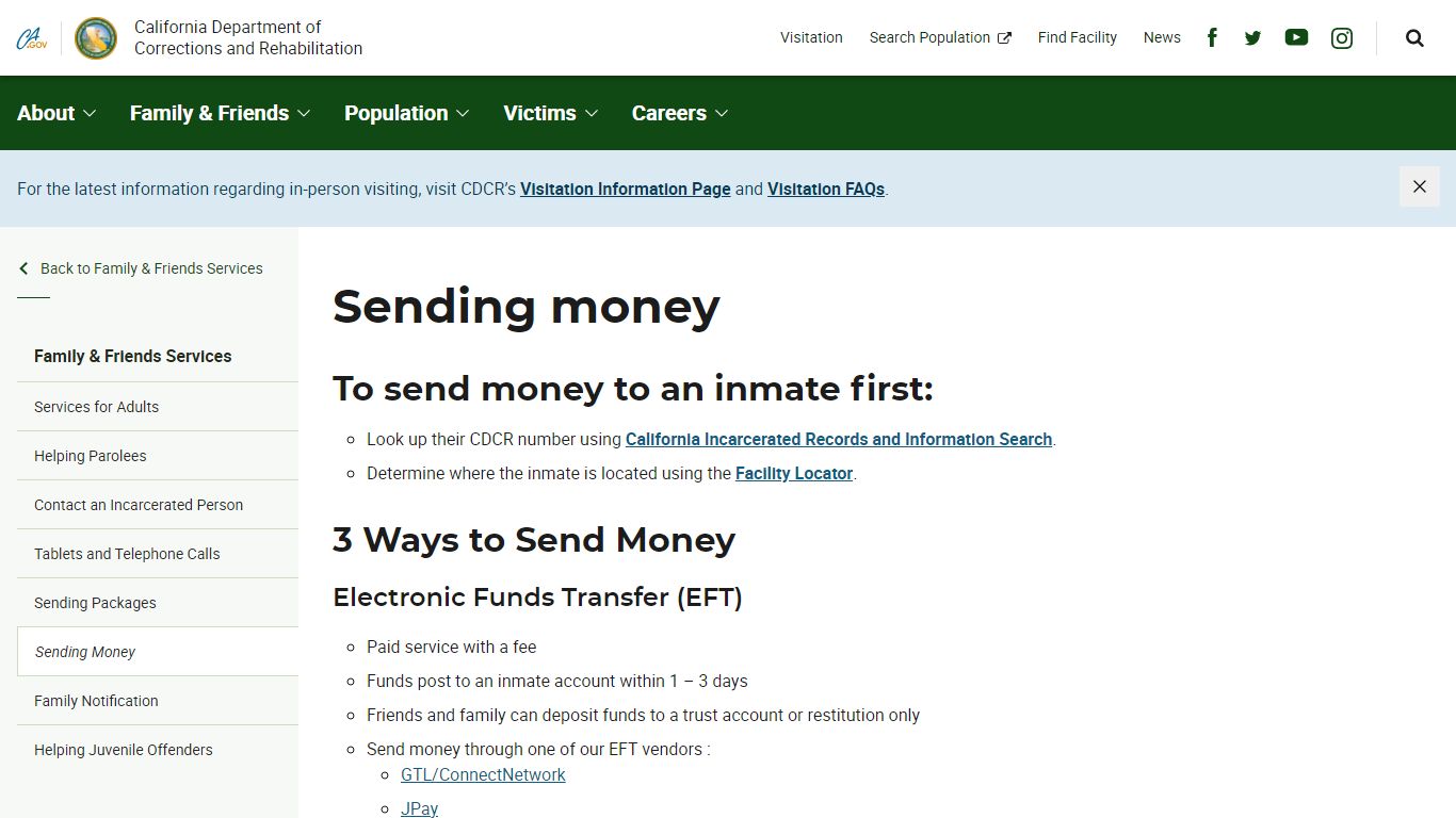 Sending money - Family & Friends Services - CDCR